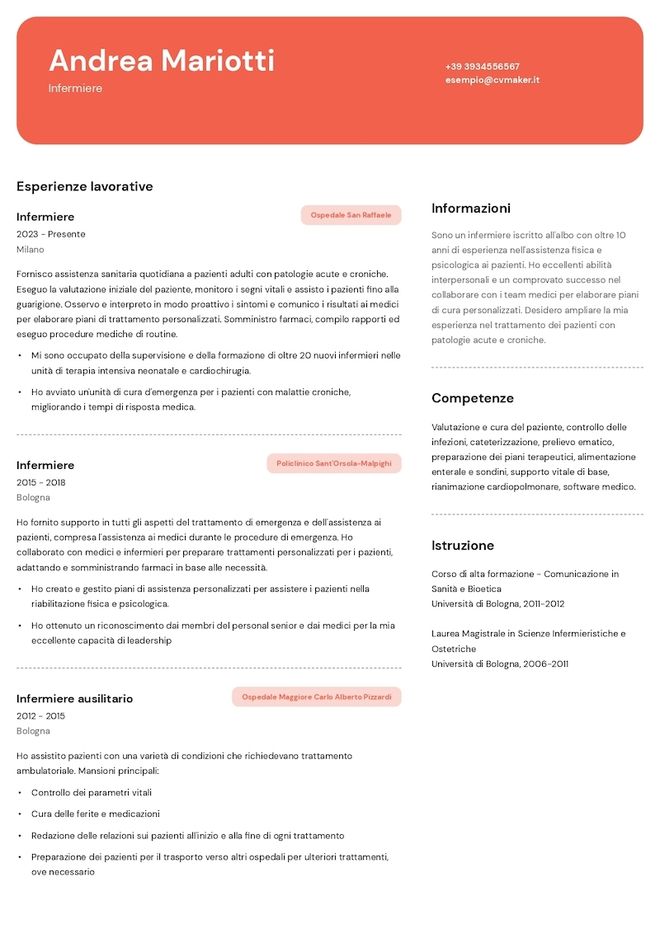 Esempio di curriculum Infermiere