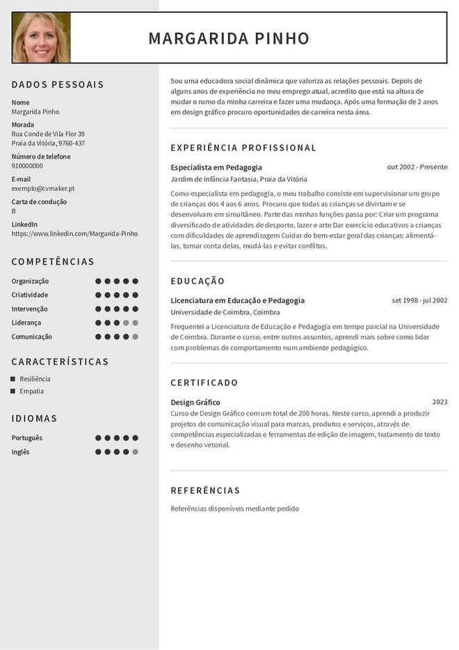Exemplo de CV – Mudança de Carreira