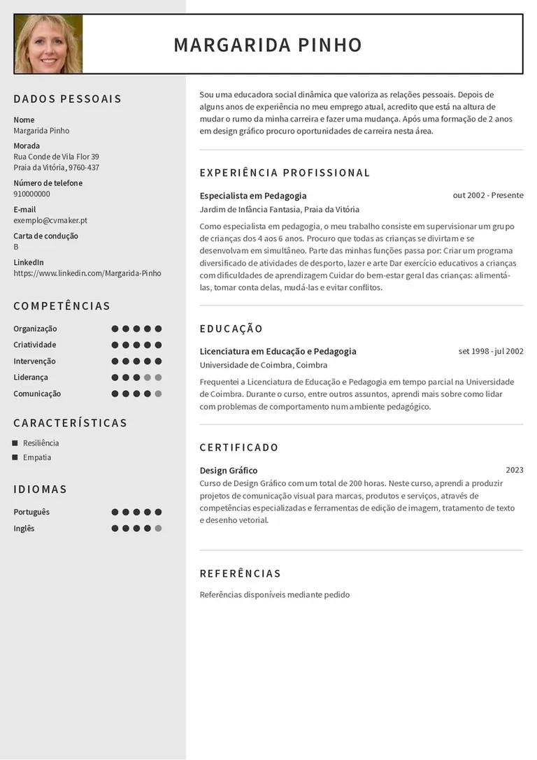 Exemplo de CV – Mudança de Carreira