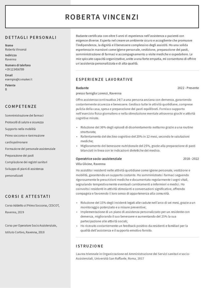 Esempio di curriculum per badante