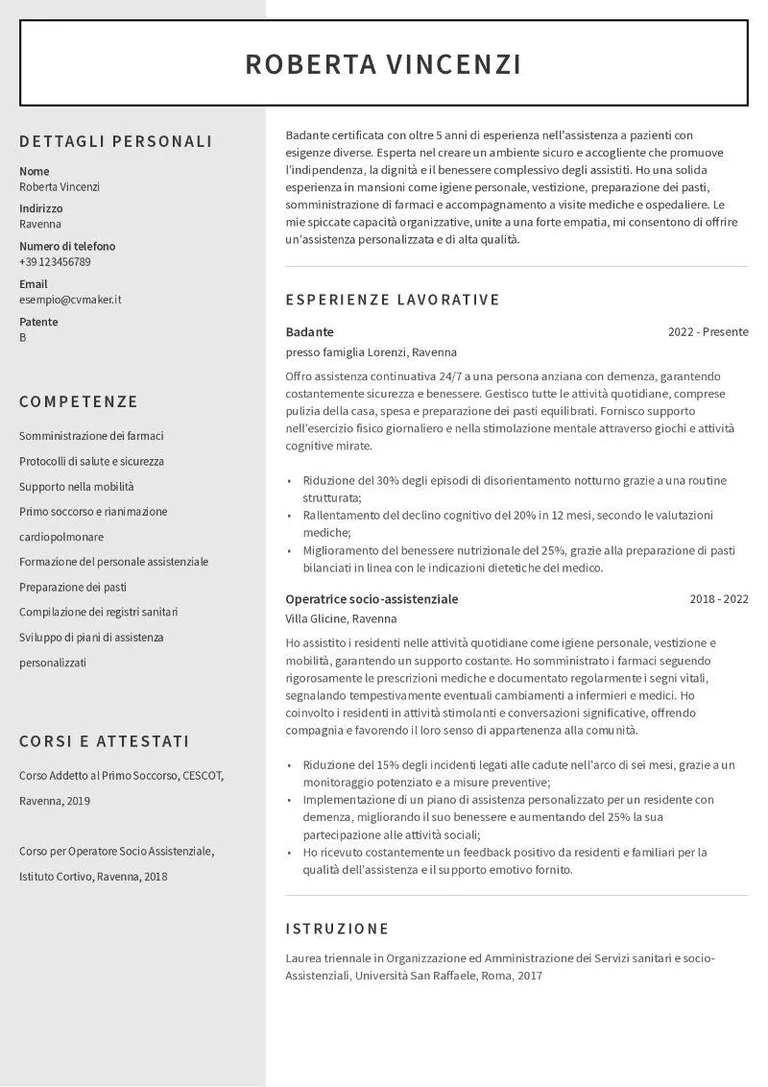 Esempio di curriculum per badante
