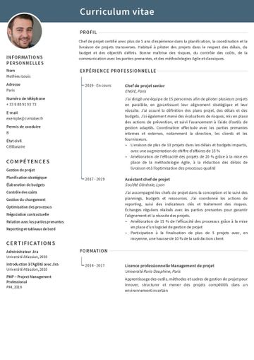 Modèles de CV pour chef de projet