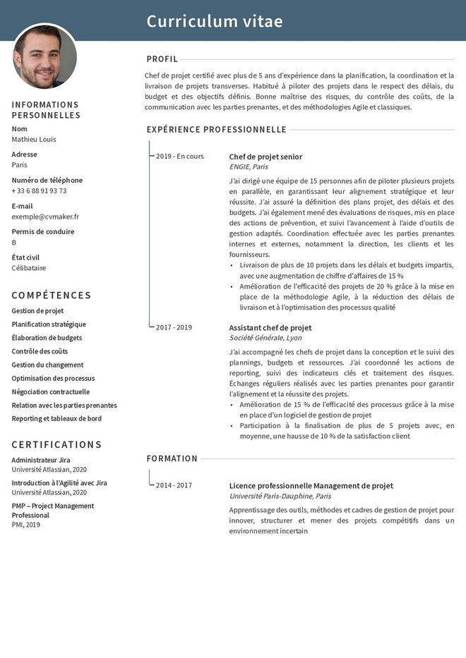 Modèles de CV pour chef de projet