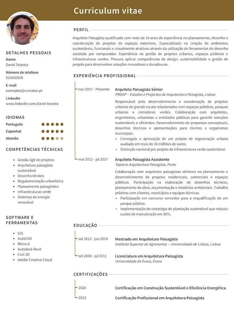 Exemplo de currículo de arquiteto