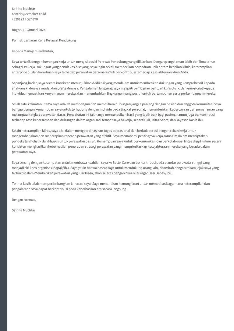Contoh surat lamaran perawat pendukung