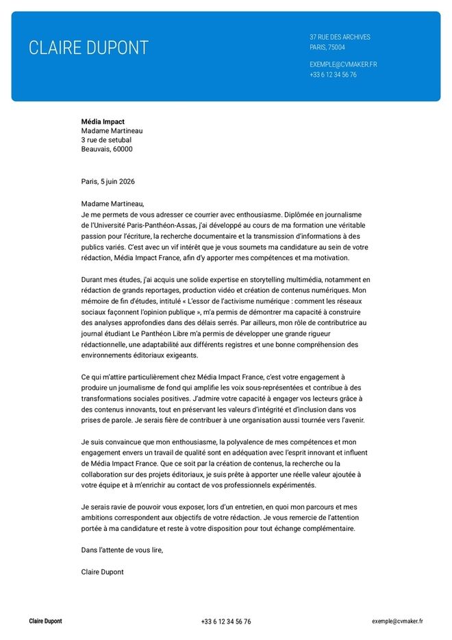 Modèles de lettre de motivation candidature spontanée