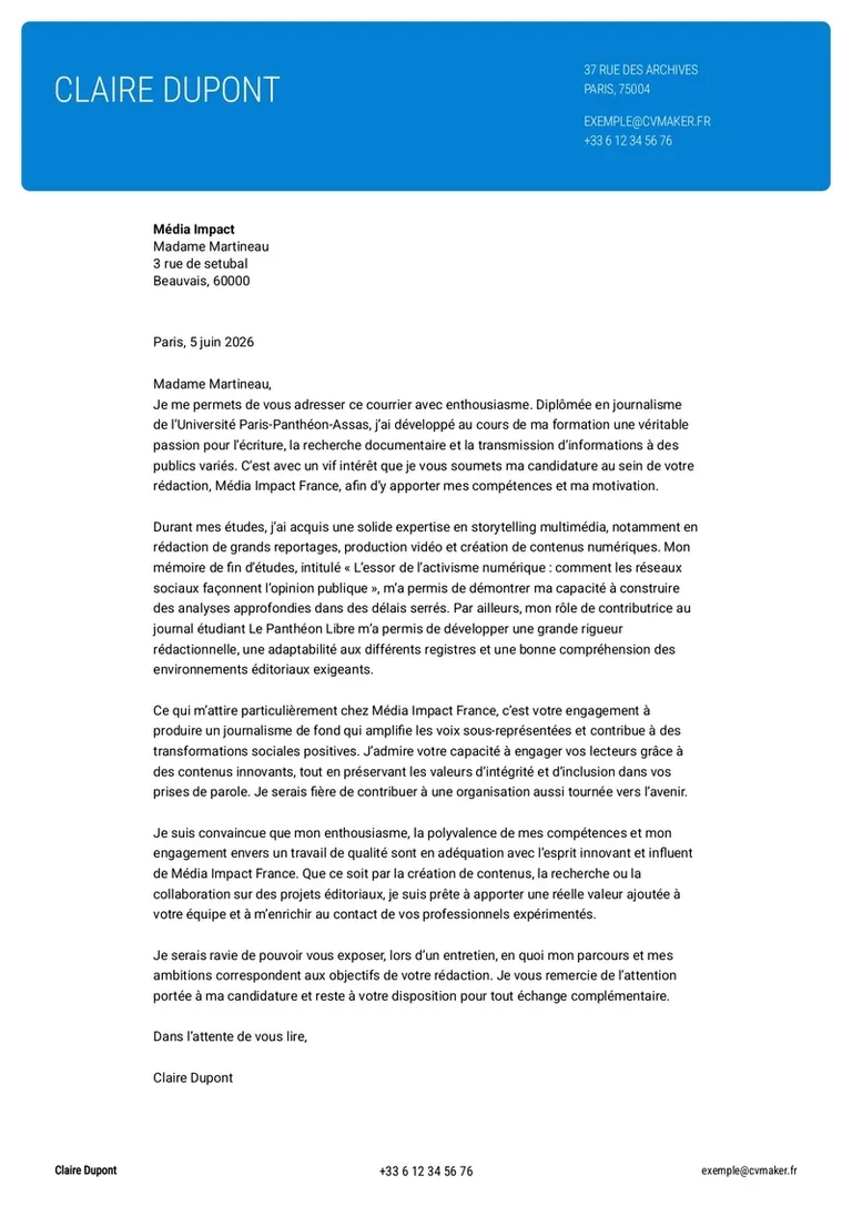 Modèles de lettre de motivation candidature spontanée