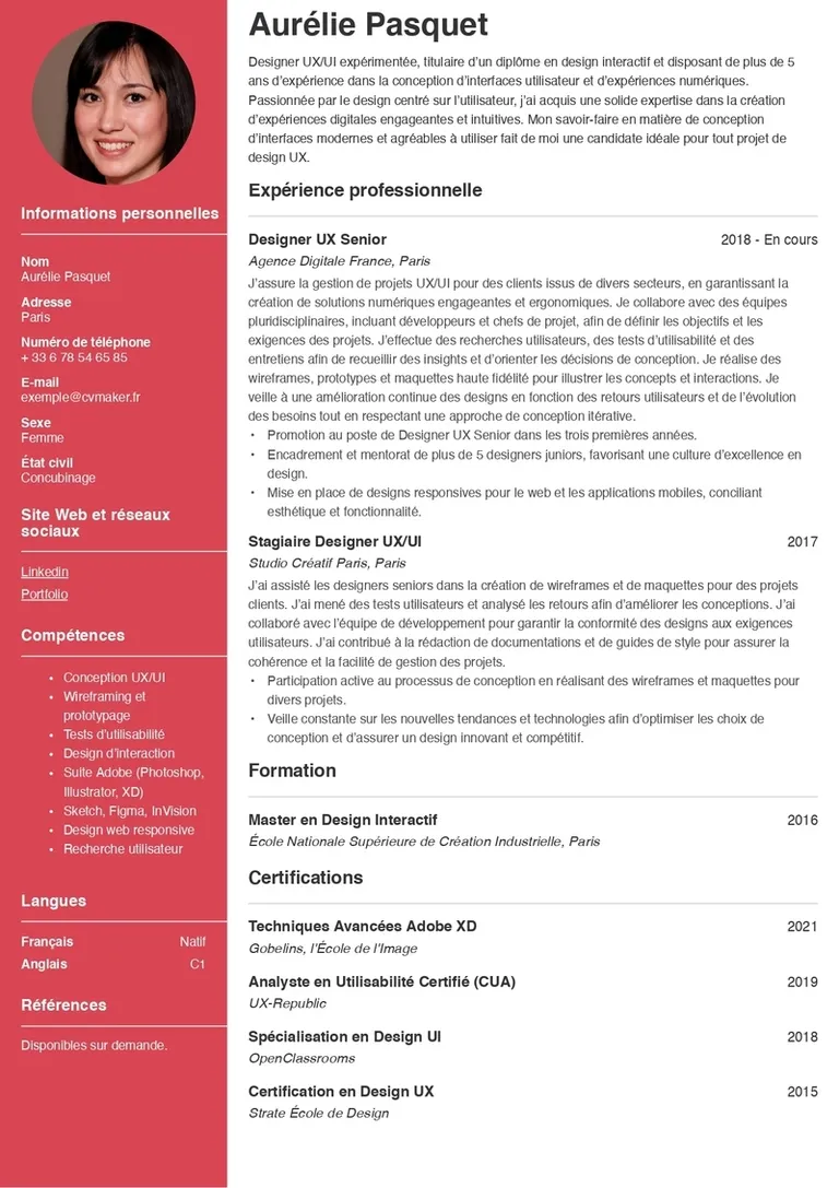 CV UX designer exemple