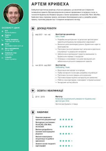 Приклад резюме архітектора