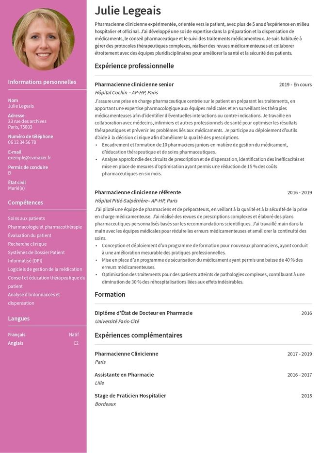 Modèles de CV pharmacien