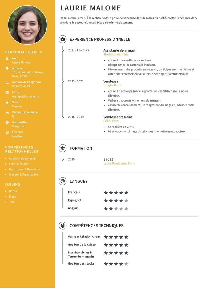 Modèles de CV Vendeuse