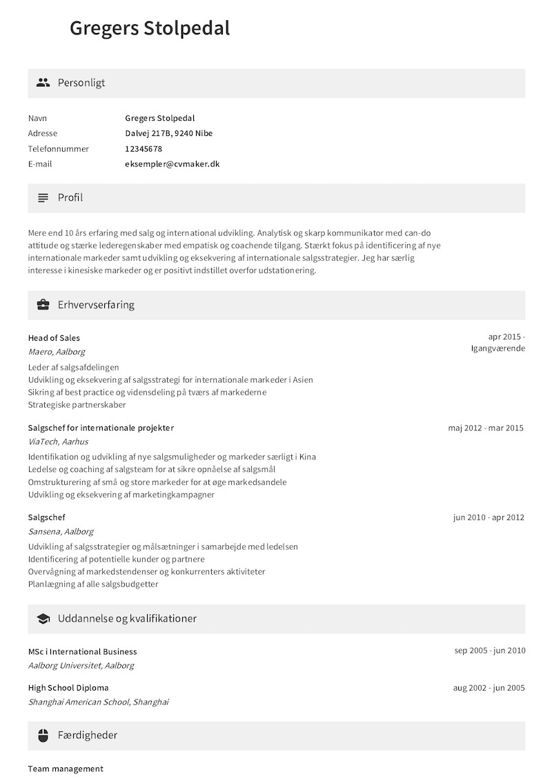 Eksempel på et Salgschef-CV