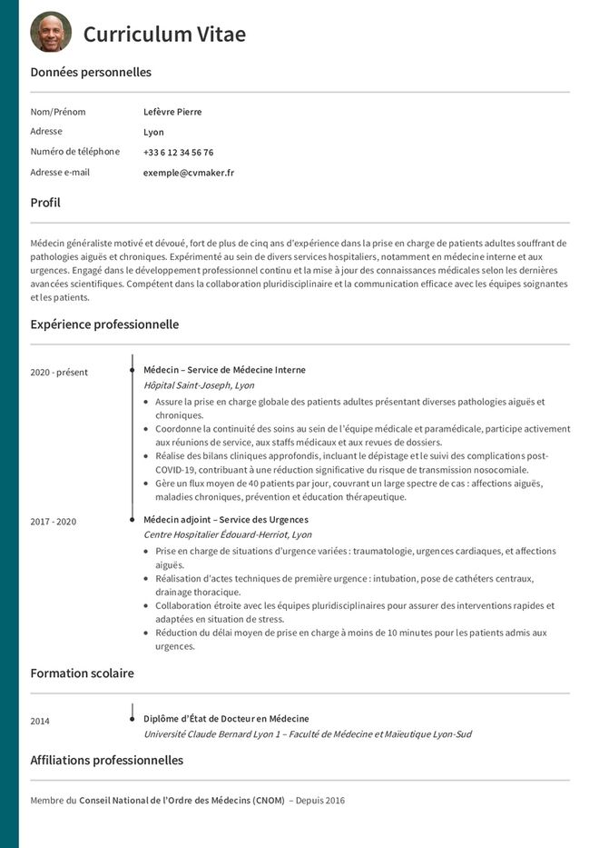Modèles de CV Médecin