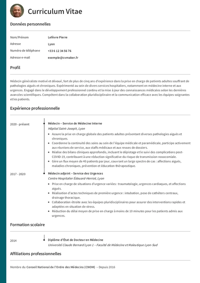 Modèles de CV Médecin