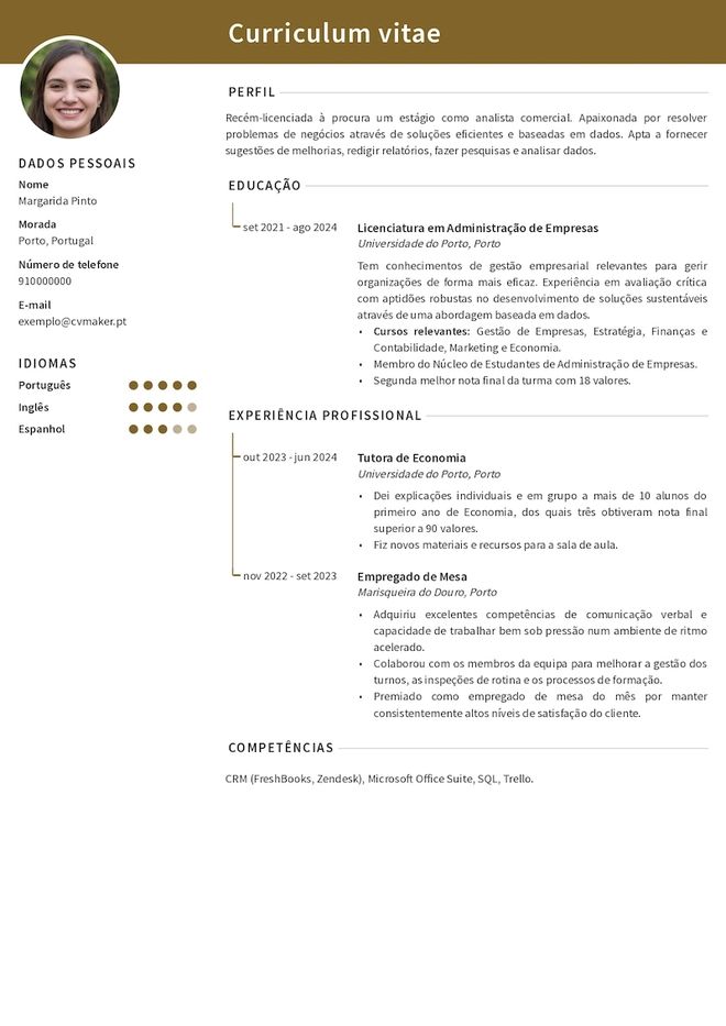 Exemplo de um curriculum vitae para estágio