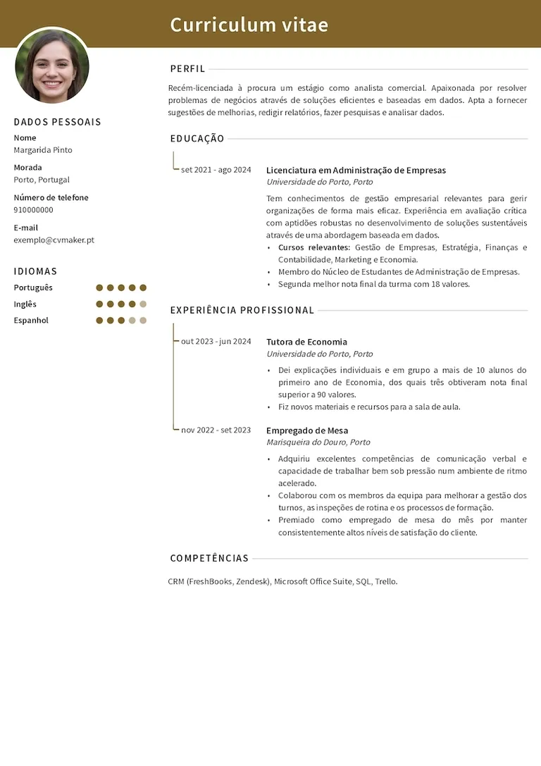 Exemplo de um curriculum vitae para estágio