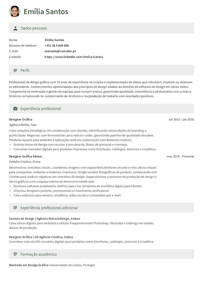 Exemplo de CV de Designer Gráfico