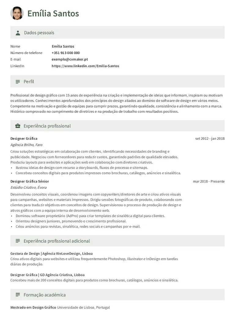 Exemplo de CV de Designer Gráfico