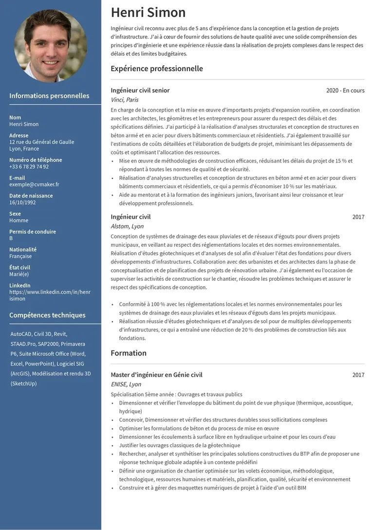 CV ingenieur civil exemple