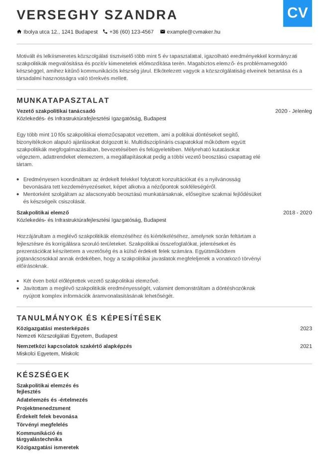Közszolgálat önéletrajz minta
