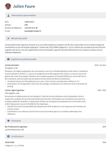 Modèles de CV Cariste