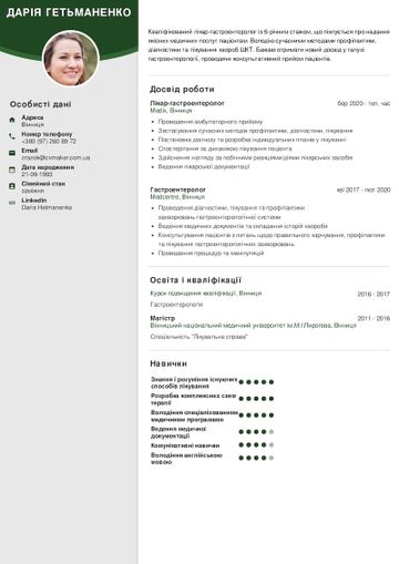 Приклад резюме лікаря українською мовою