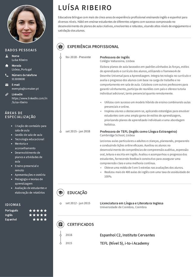 Exemplo de CV – Professor