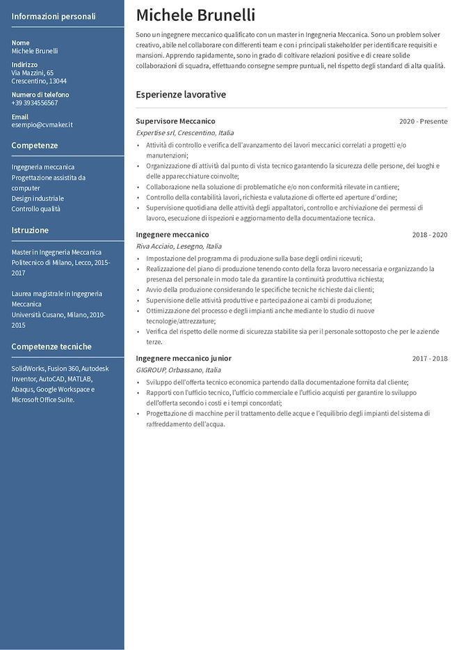 Esempio di CV da ingegnere