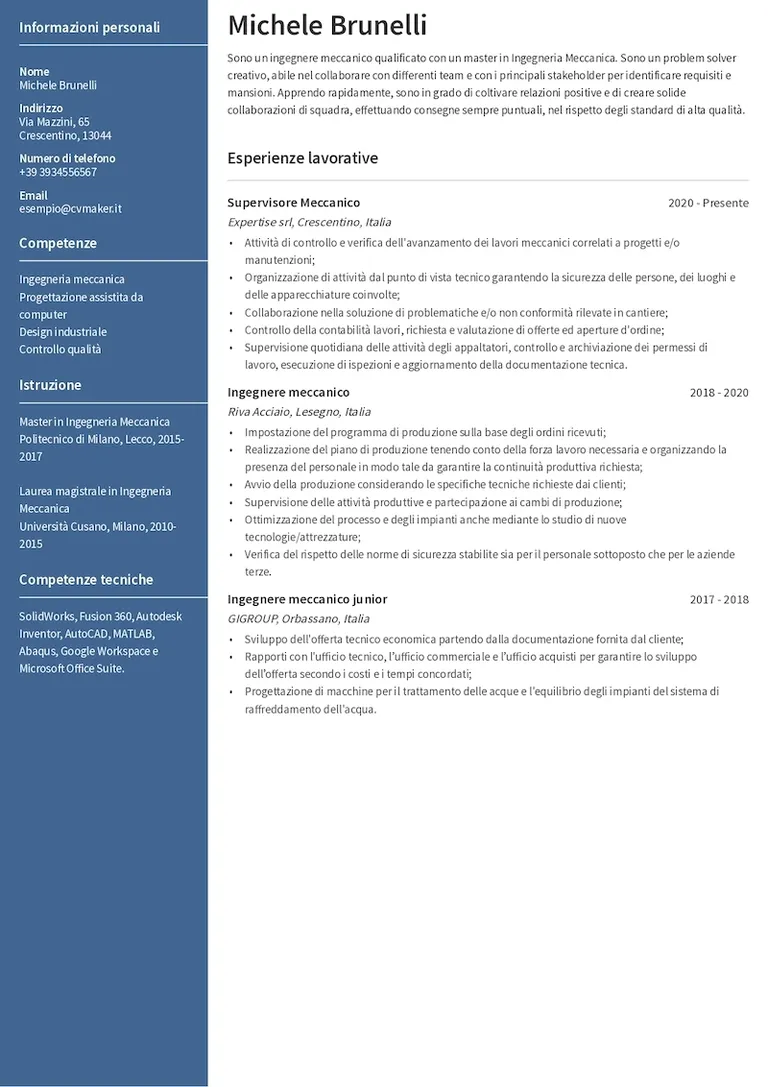 Esempio di CV da ingegnere