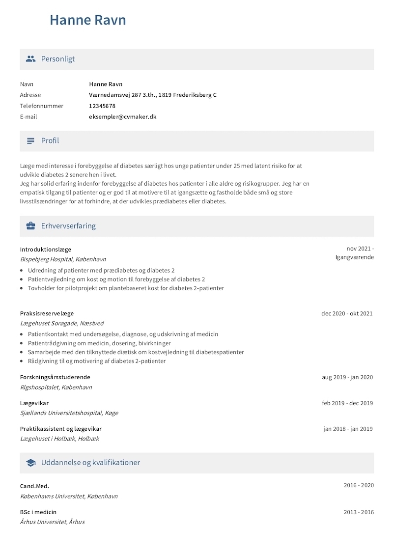 Eksempel på et læge-CV
