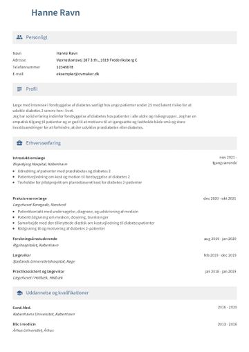 Eksempel på et læge-CV