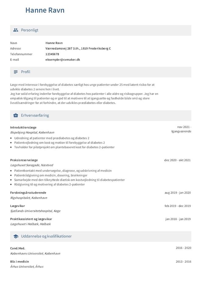 Eksempel på et læge-CV