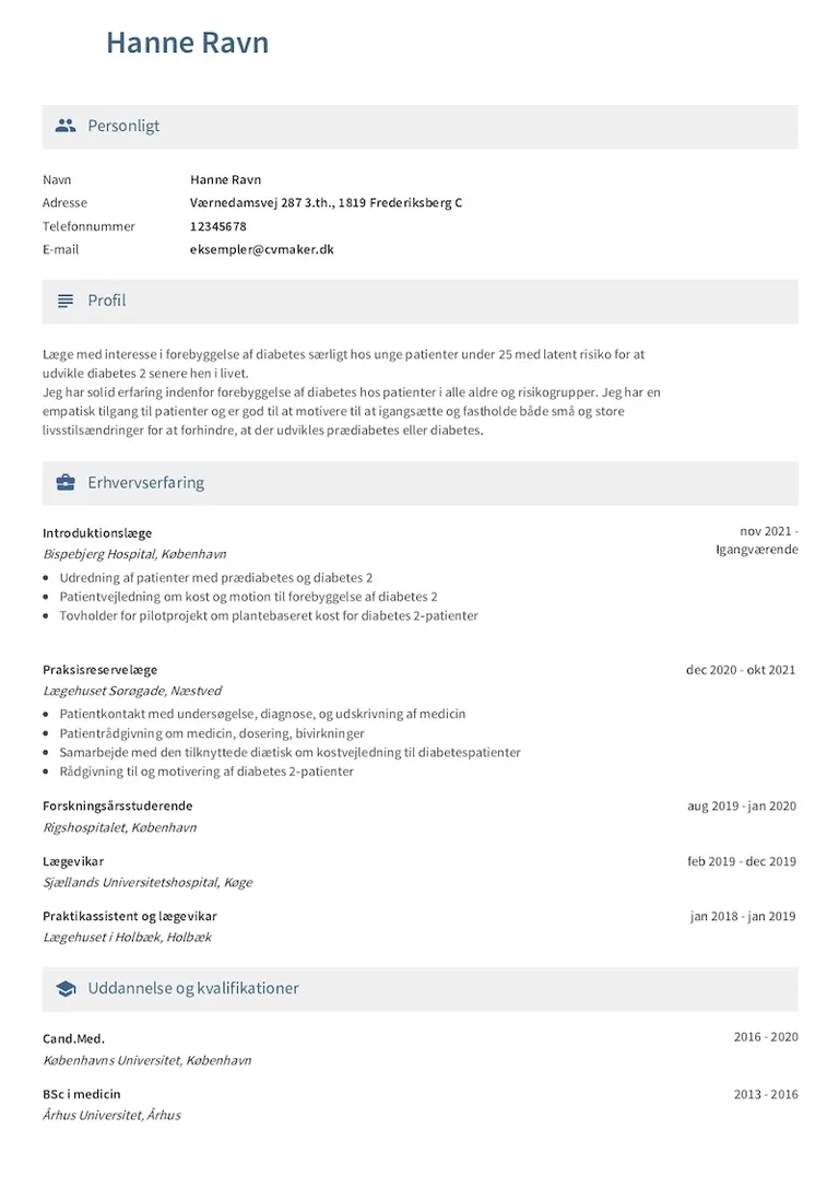 Eksempel på et læge-CV