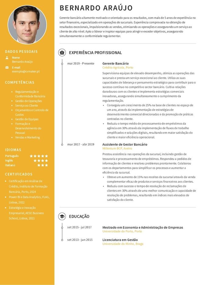Exemplo de um currículo do setor bancário