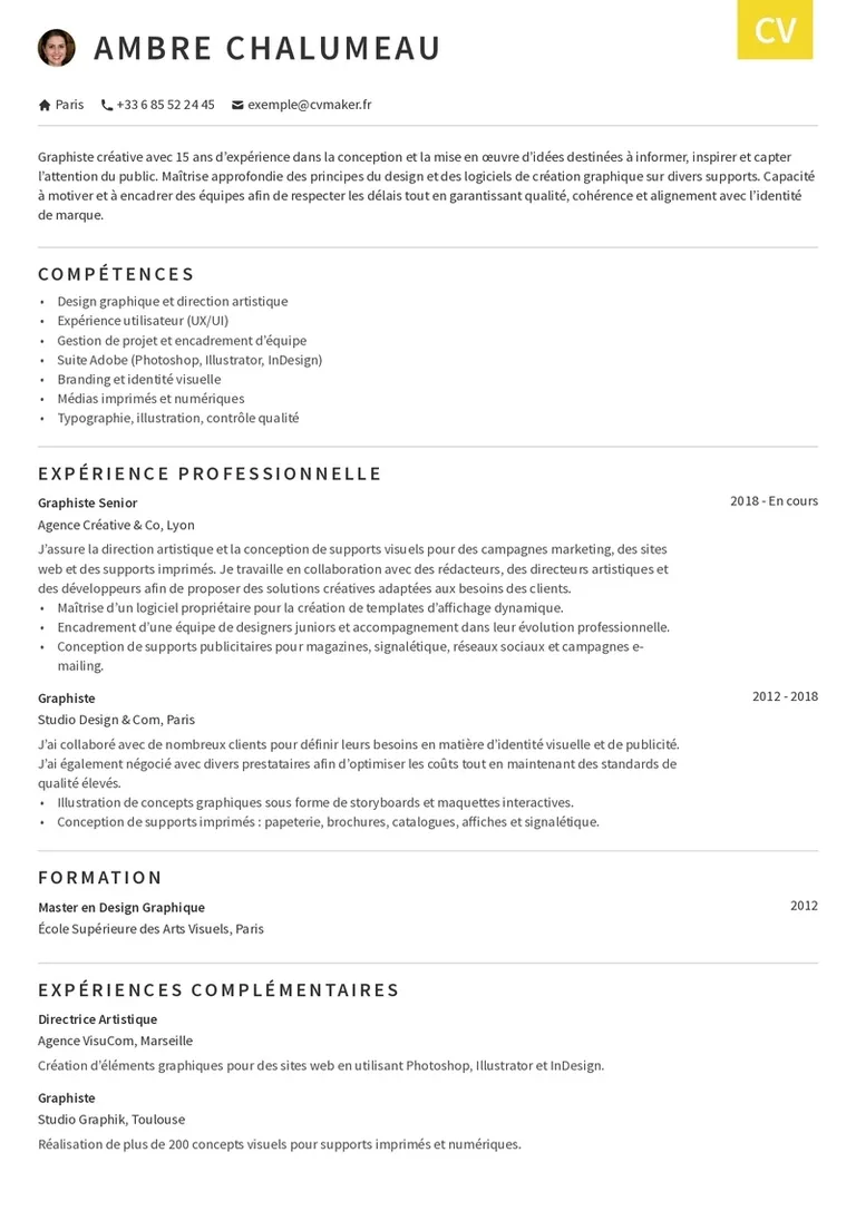 CV exemple graphiste