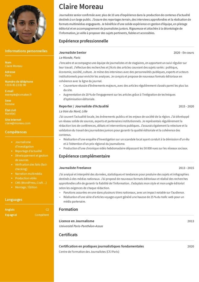 Modèles de CV Journaliste