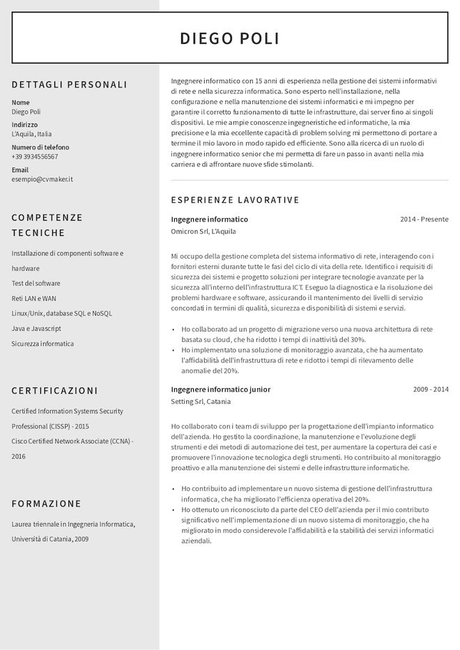 Esempio di CV per ingegnere informatico