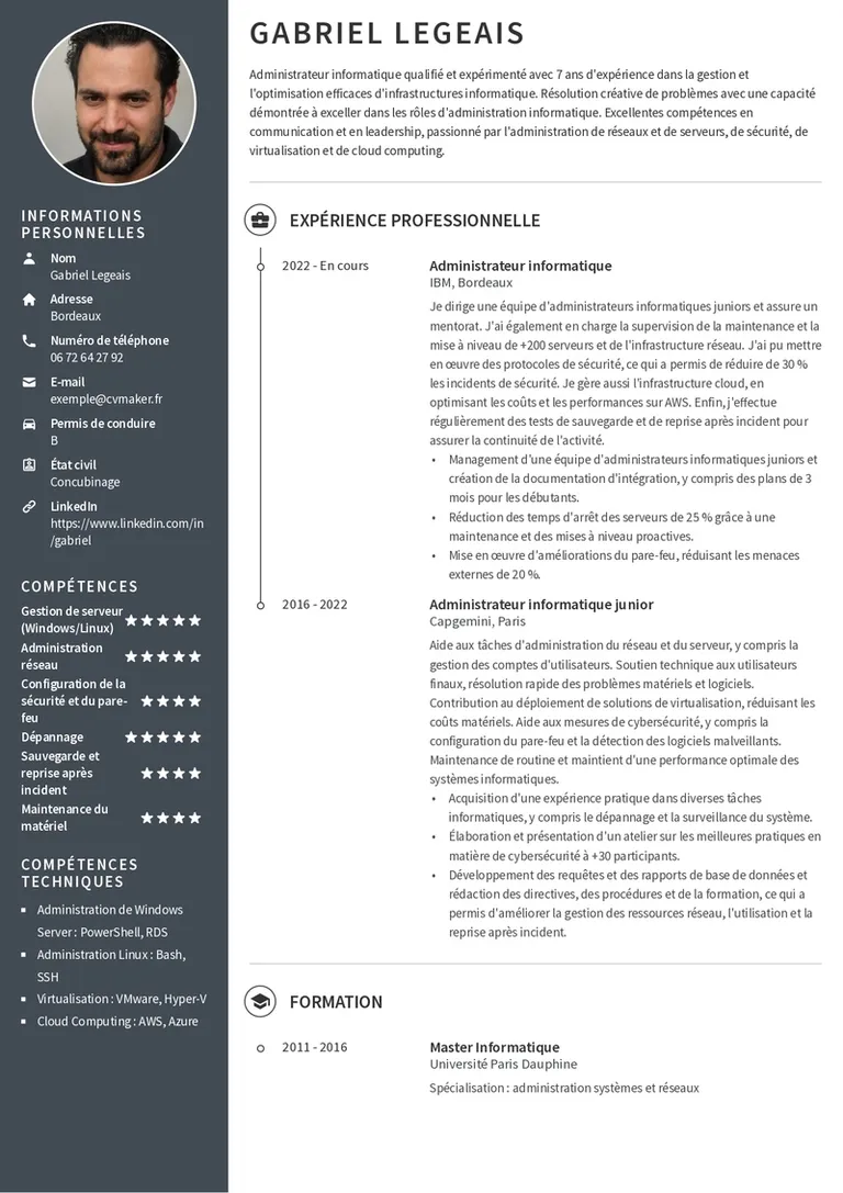 CV informatique exemple