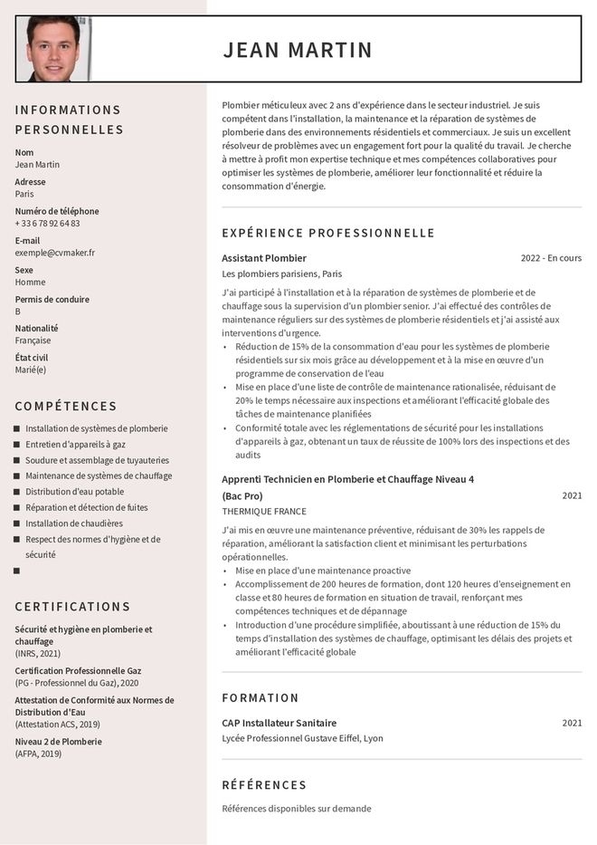 Modèles de CV pour plombier
