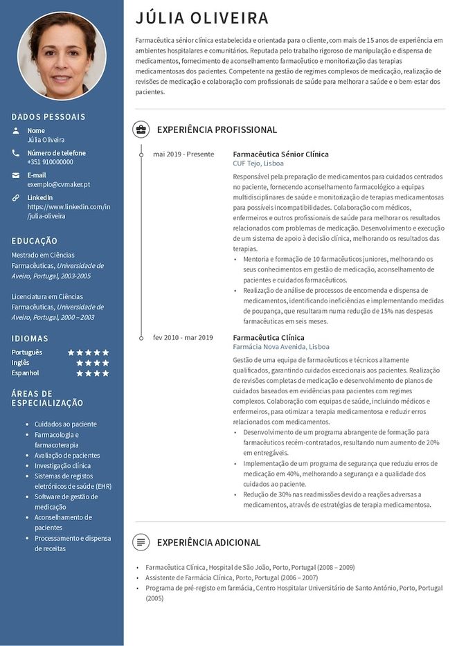 Exemplo de CV de farmacêutico