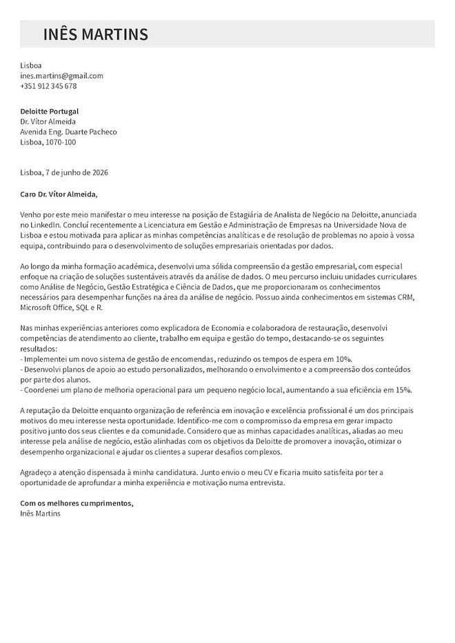 Exemplo de carta de apresentação para estágio