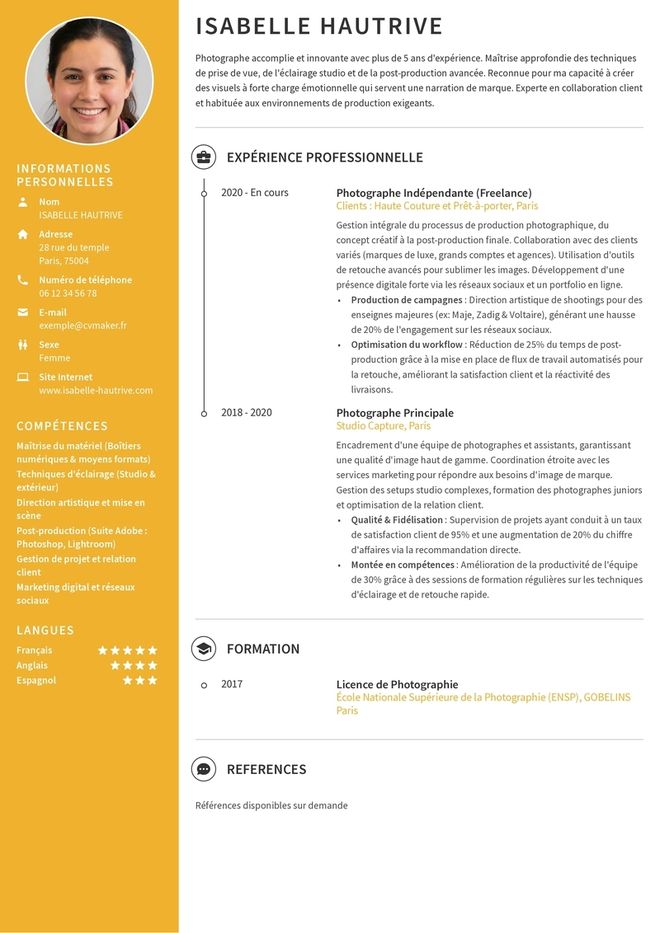 Exemple CV Photographe Professionnelle