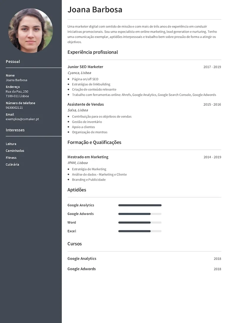 Exemplo de cv - Marketing