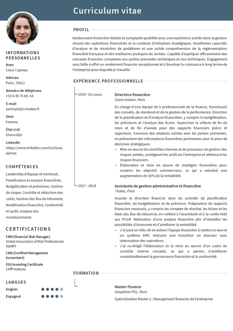 CV finance exemple