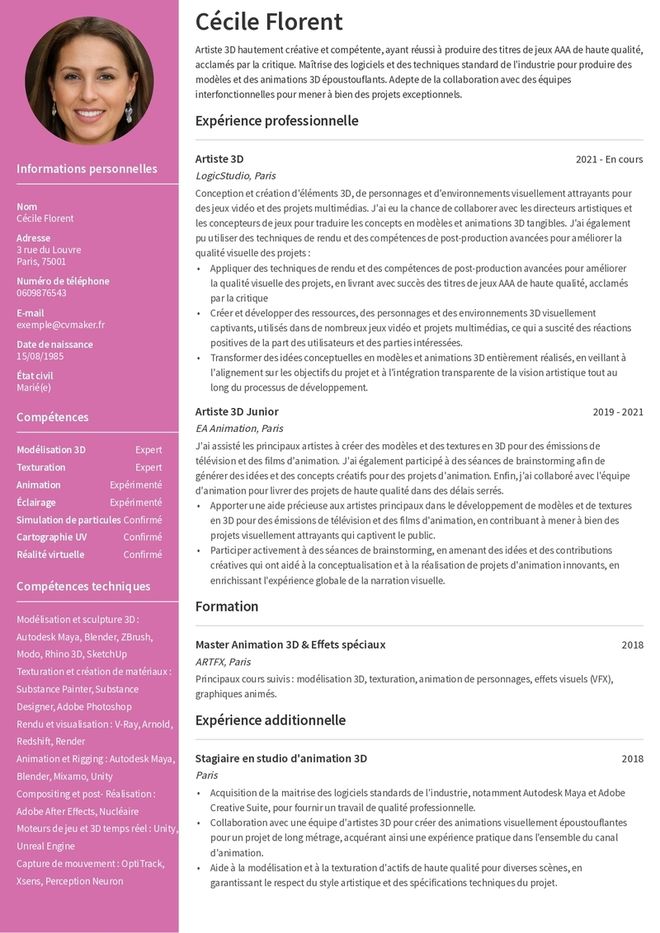 CV artiste exemple