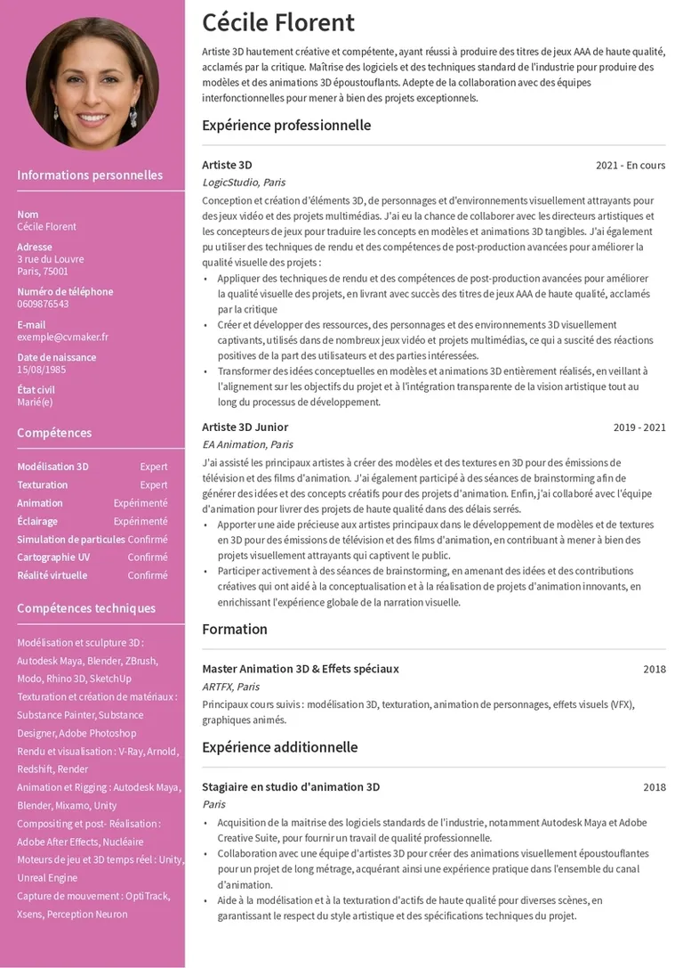 CV artiste exemple
