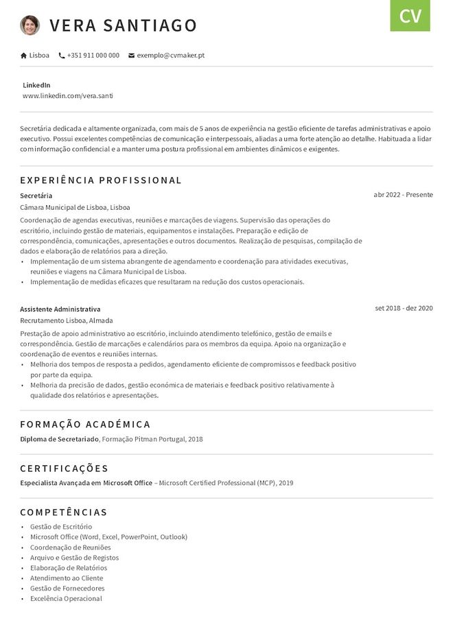 Exemplo de um currículo de secretária