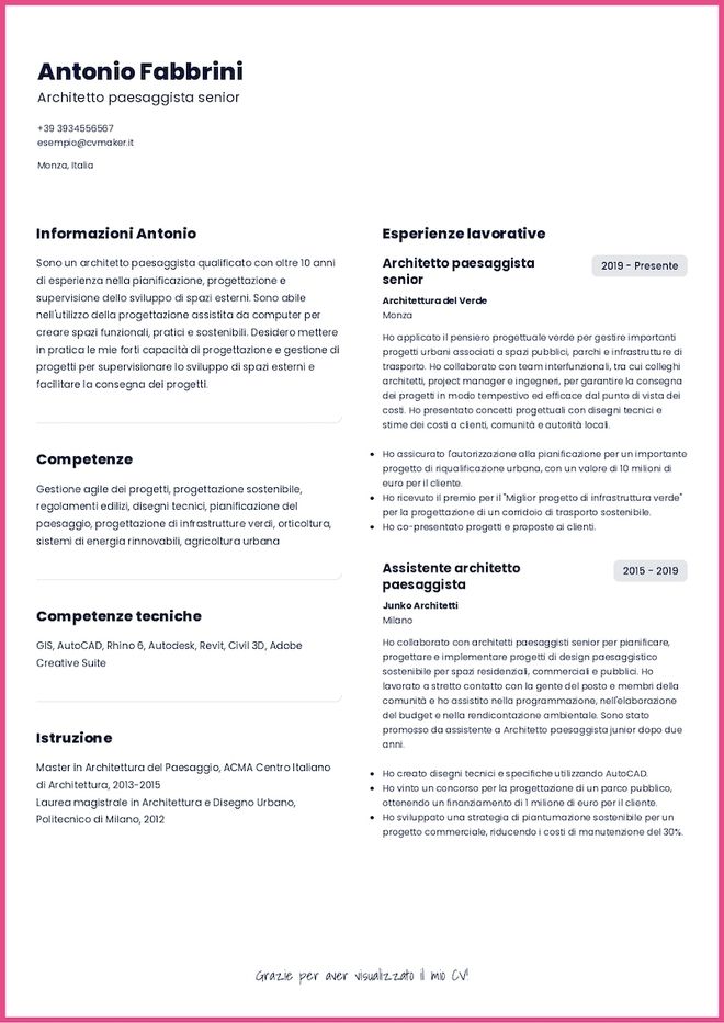 Esempio di curriculum da architetto