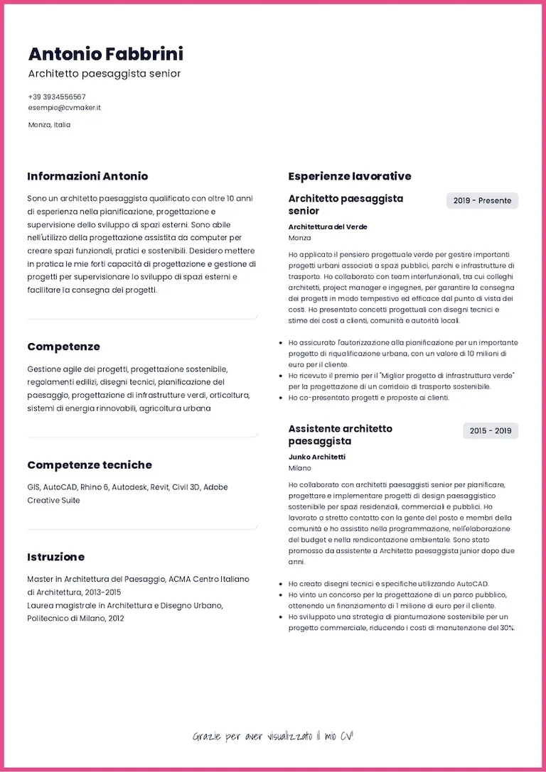 Esempio di curriculum da architetto