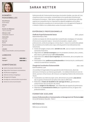 Modèles de CV Cheffe de projet événementiel
